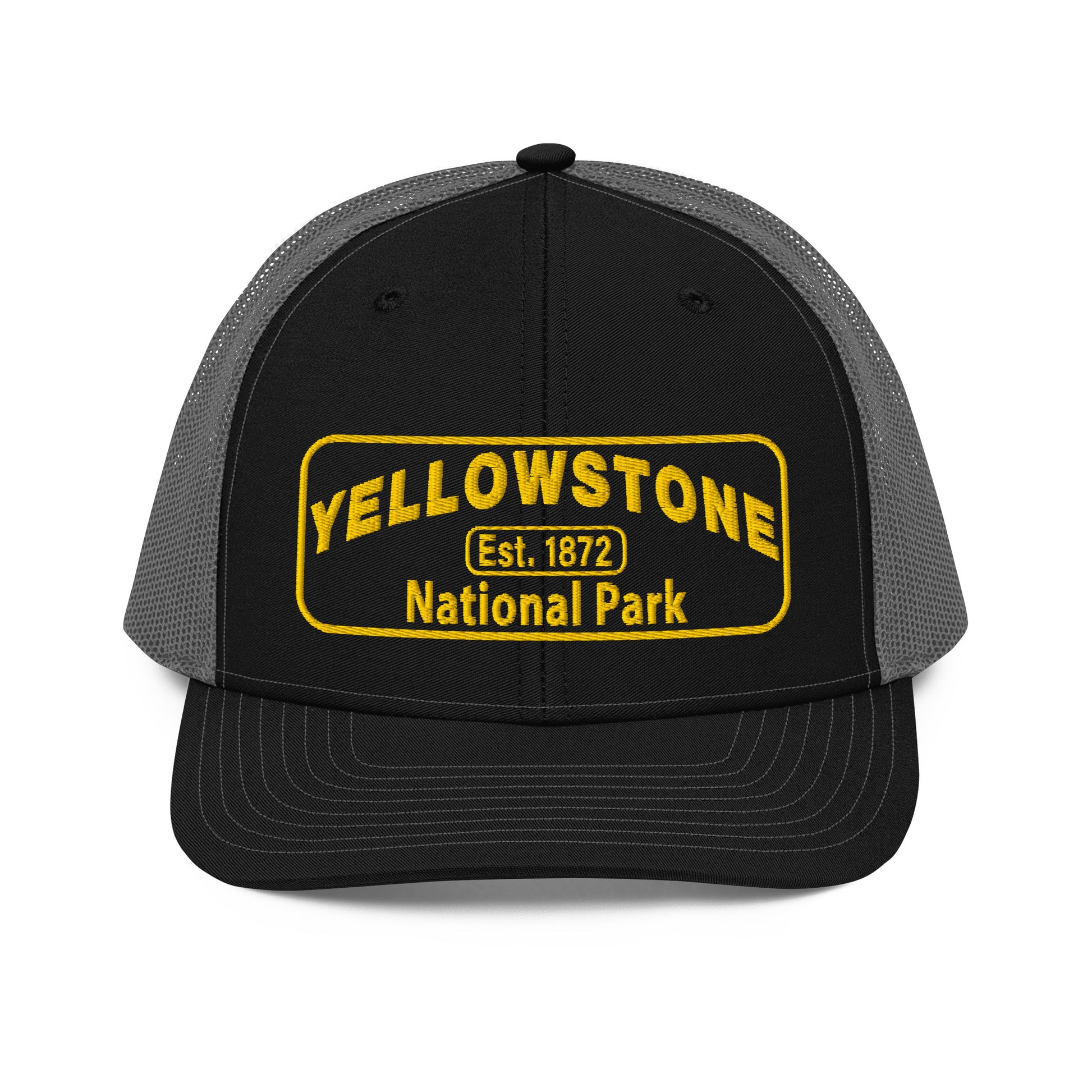 Yellowstone National Park Hat - Gold Embroidered Patch No Background - Front View - Color: Black/Charcoal