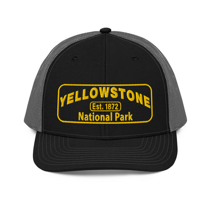 Yellowstone National Park Hat - Gold Embroidered Patch No Background - Front View - Color: Black/Charcoal