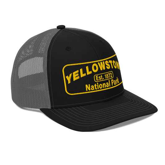 Yellowstone National Park Hat - Gold Embroidered Patch No Background - Side View - Color: Black/Charcoal