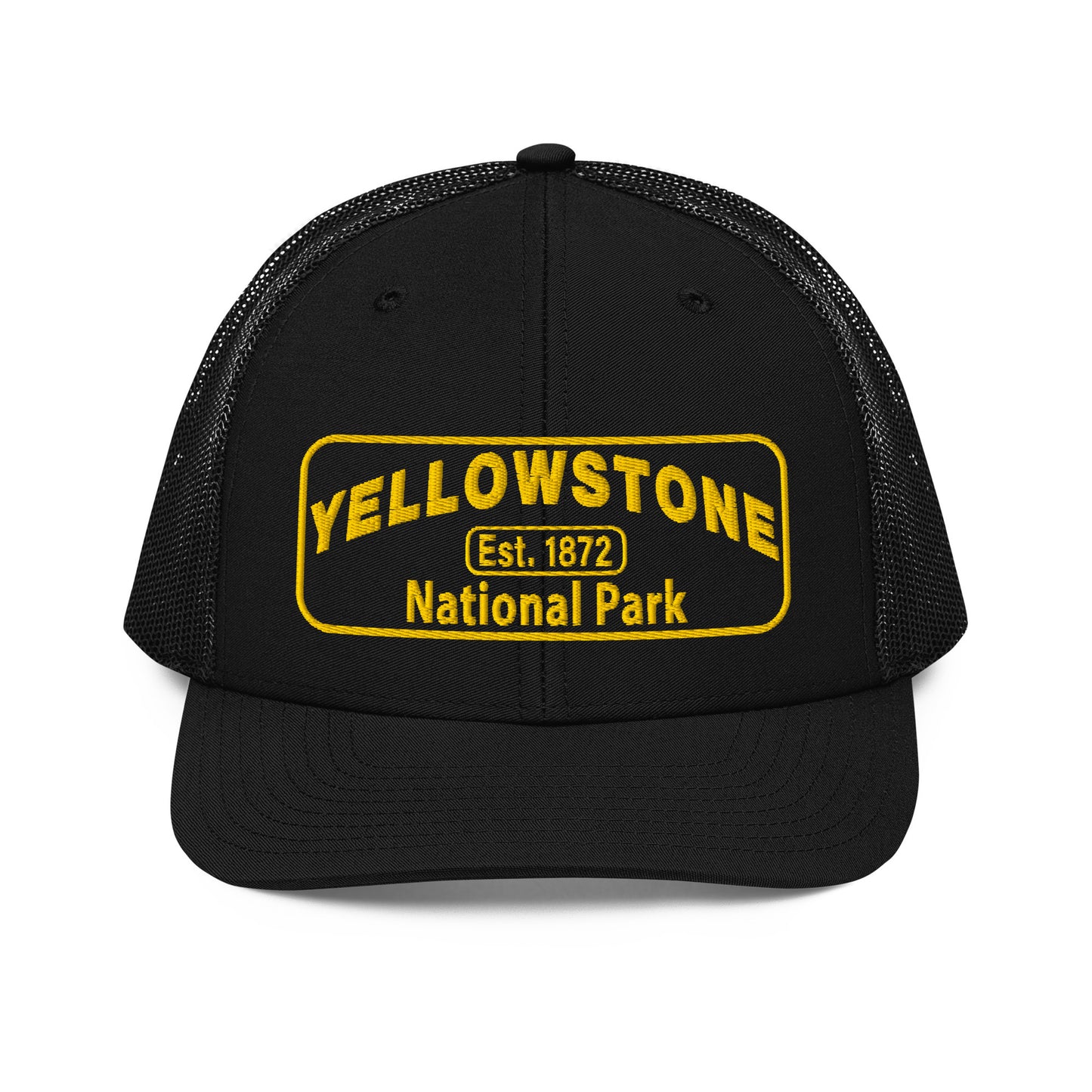 Yellowstone National Park Hat - Gold Embroidered Patch No Background - Front View - Color: Black