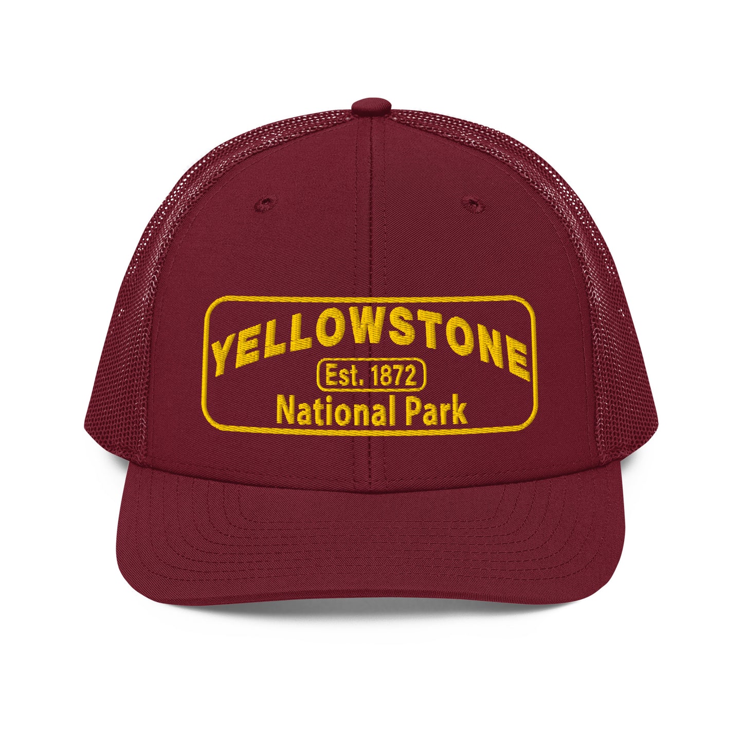 Yellowstone National Park Hat - Gold Embroidered Patch No Background - Front View - Color: Cardinal