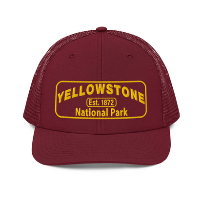 Yellowstone National Park Hat - Gold Embroidered Patch No Background - Front View - Color: Cardinal