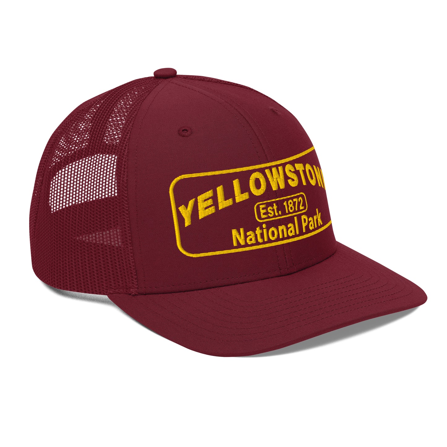Yellowstone National Park Hat - Gold Embroidered Patch No Background - Side View - Color: Cardinal