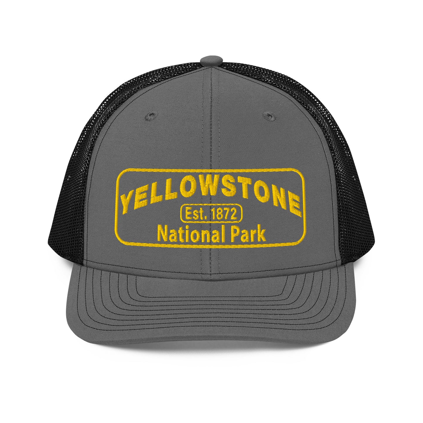 Yellowstone National Park Hat - Gold Embroidered Patch No Background - Front View - Color: Charcoal/Black