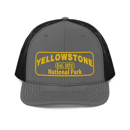 Yellowstone National Park Hat - Gold Embroidered Patch No Background - Front View - Color: Charcoal/Black