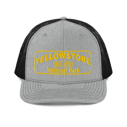 Yellowstone National Park Hat - Gold Embroidered Patch No Background - Front View - Color: Heather Gray/Black