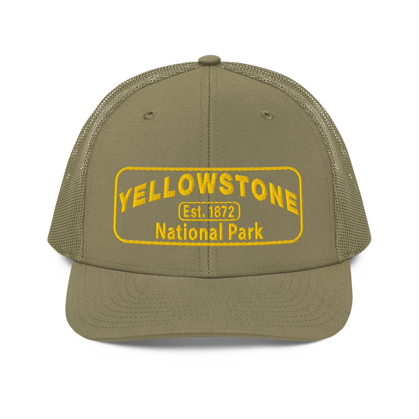 Yellowstone National Park Hat - Gold Embroidered Patch No Background - Front View - Color: Loden