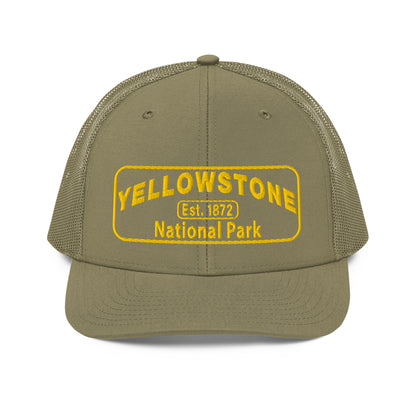 Yellowstone National Park Hat - Gold Embroidered Patch No Background - Front View - Color: Loden