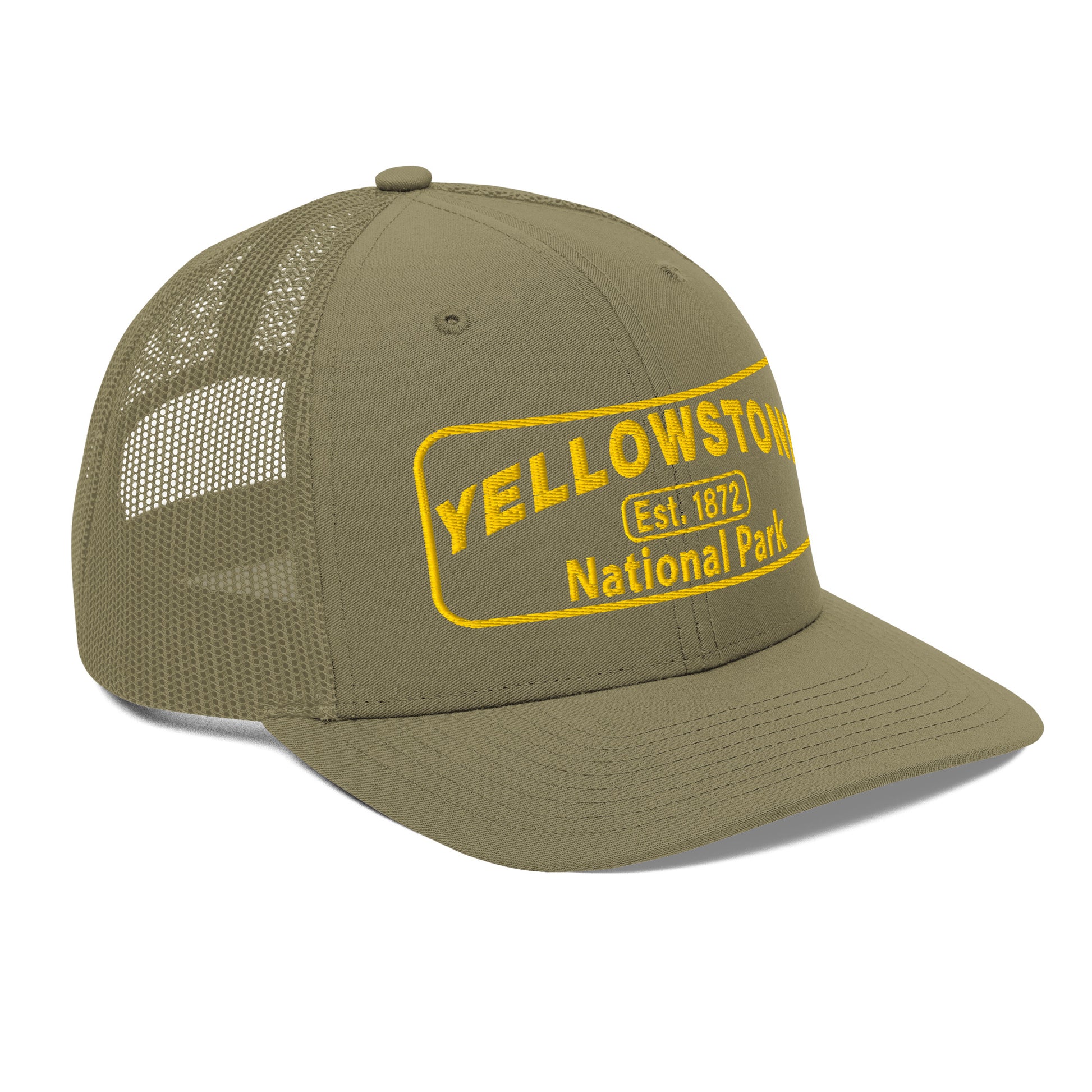 Yellowstone National Park Hat - Gold Embroidered Patch No Background - Side View - Color: Loden