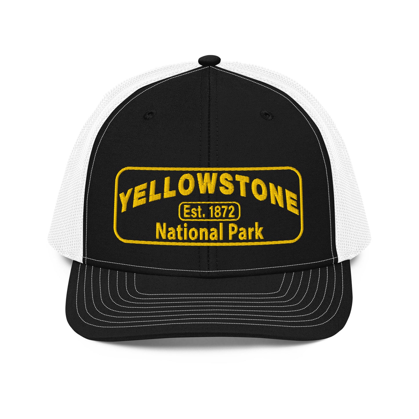 Yellowstone National Park Hat - Gold Embroidered Patch No Background - Front View - Color: Black/White