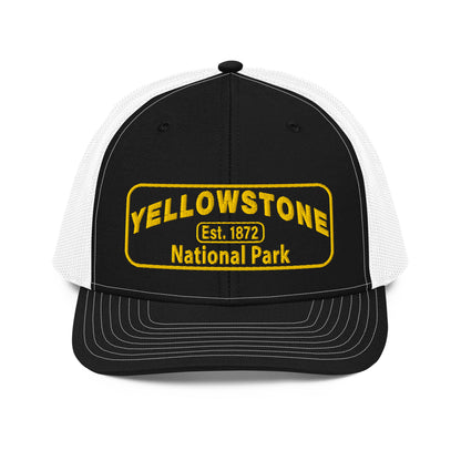 Yellowstone National Park Hat - Gold Embroidered Patch No Background - Front View - Color: Black/White
