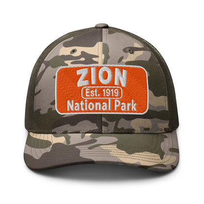 Zion National Park Camo Hat - Otto Cap 105-1247 Camo Trucker Hat - Front View - Olive Camo