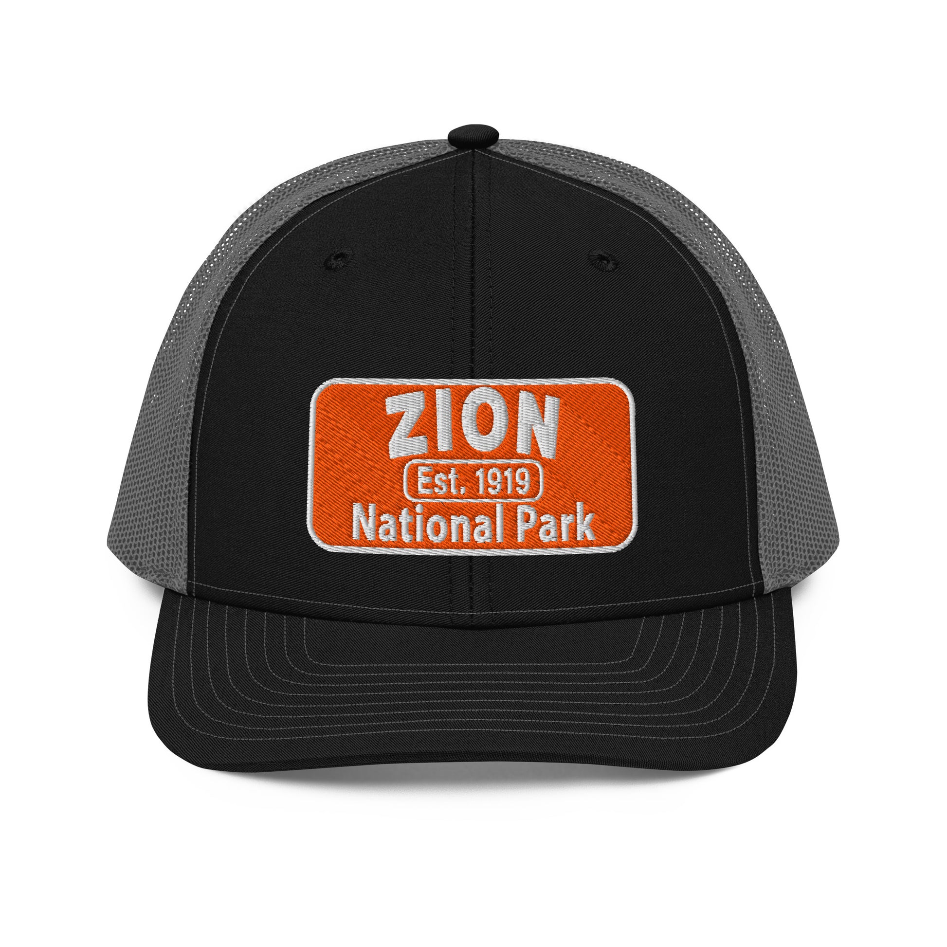 Zion National Park Hat - Richardson 112 Trucker Hat - Front View - Black/Charcoal