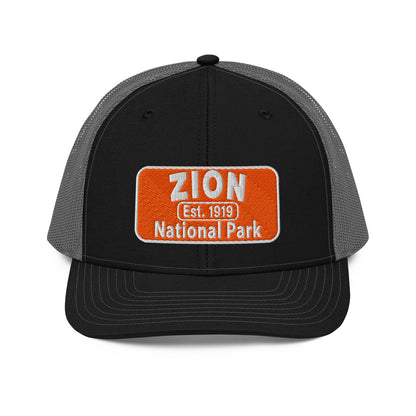 Zion National Park Hat - Richardson 112 Trucker Hat - Front View - Black/Charcoal
