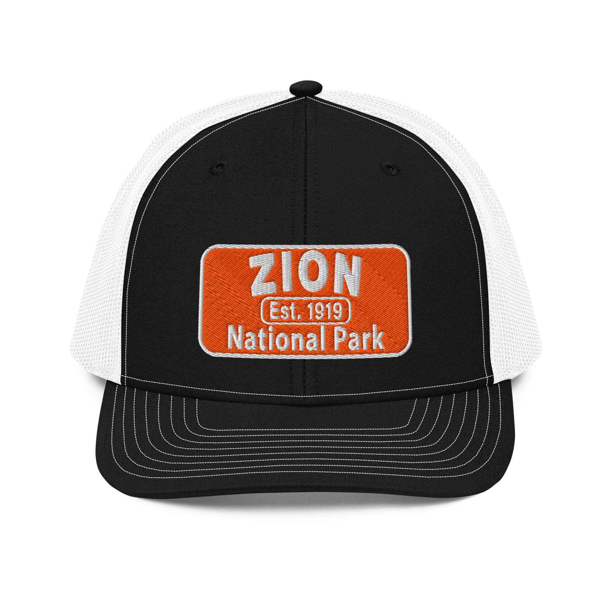 Zion National Park Hat - Richardson 112 Trucker Hat - Front View - Black/White