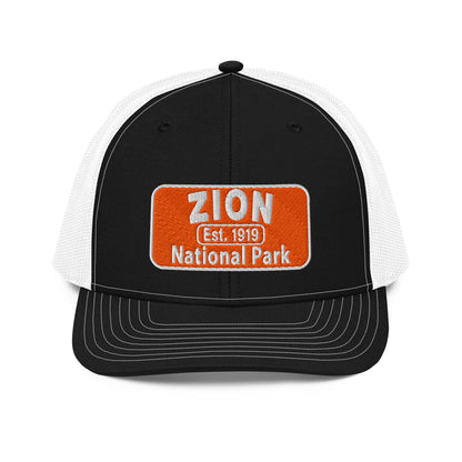 Zion National Park Hat - Richardson 112 Trucker Hat - Front View - Black/White