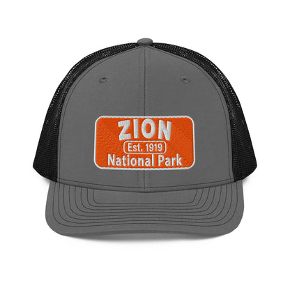 Zion National Park Hat - Richardson 112 Trucker Hat - Front View - Charcoal/Black