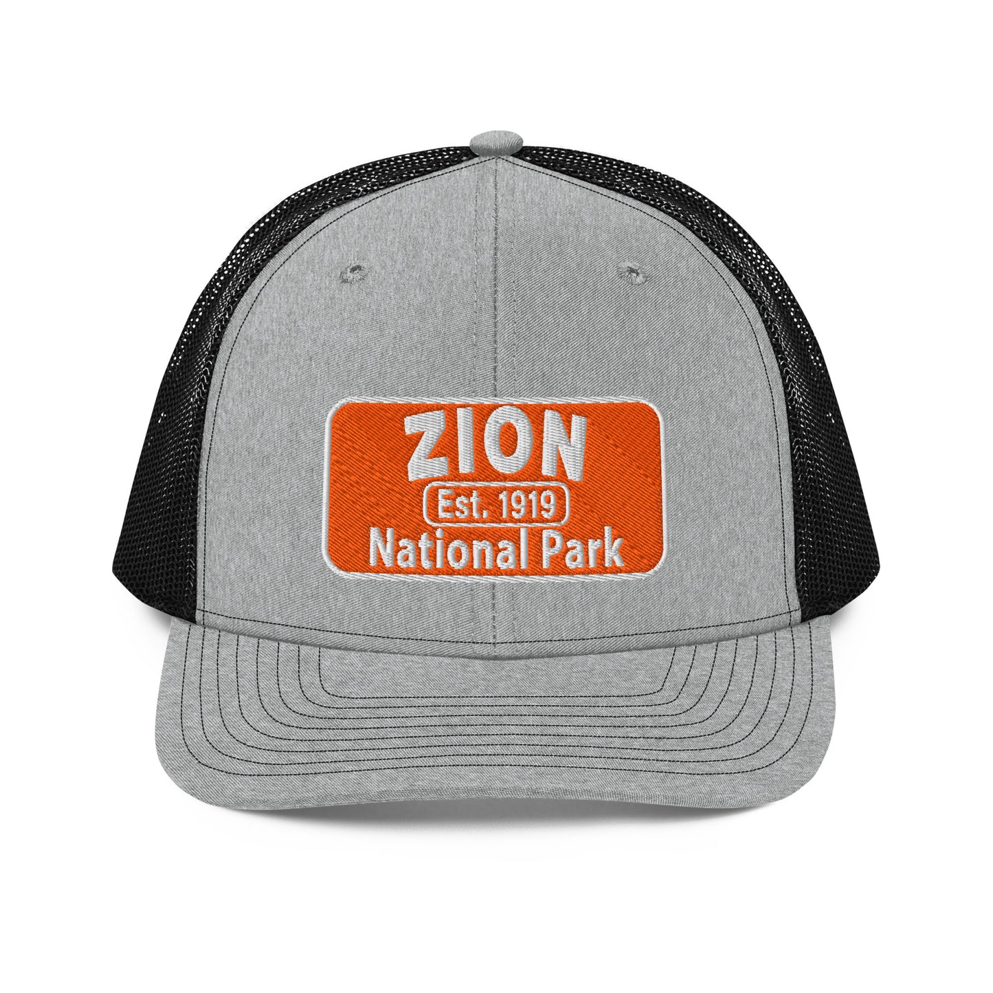 Zion National Park Hat - Richardson 112 Trucker Hat - Front View - Heather Gray/Black