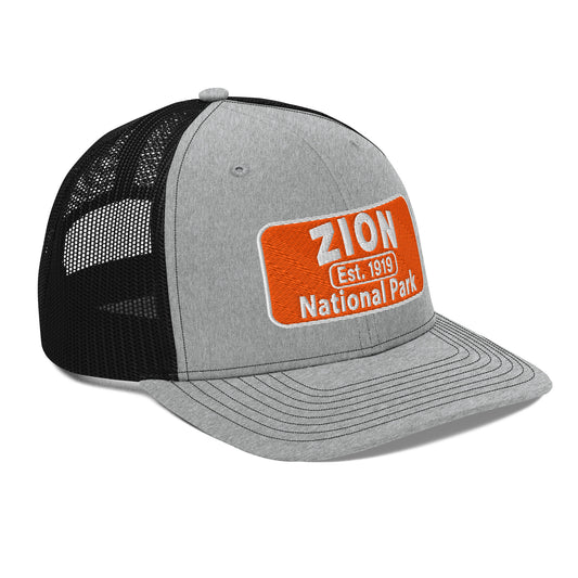 Zion National Park Hat - Richardson 112 Trucker Hat - Side View - Heather Gray/Black