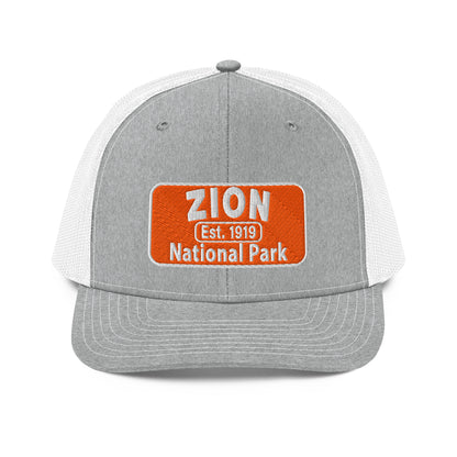Zion National Park Hat - Richardson 112 Trucker Hat - Front View - Heather Gray/White
