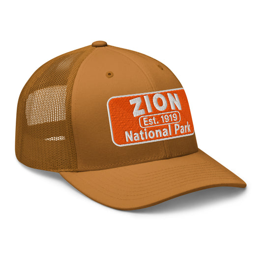 Zion National Park Hat - Yupoong 6606 Trucker Hat - Side View - Caramel