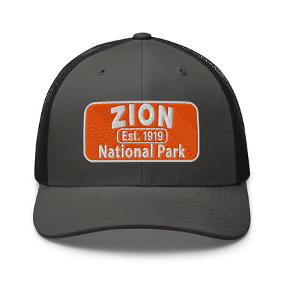 Zion National Park Hat - Yupoong 6606 Trucker Hat - Front View - Charcoal/Black