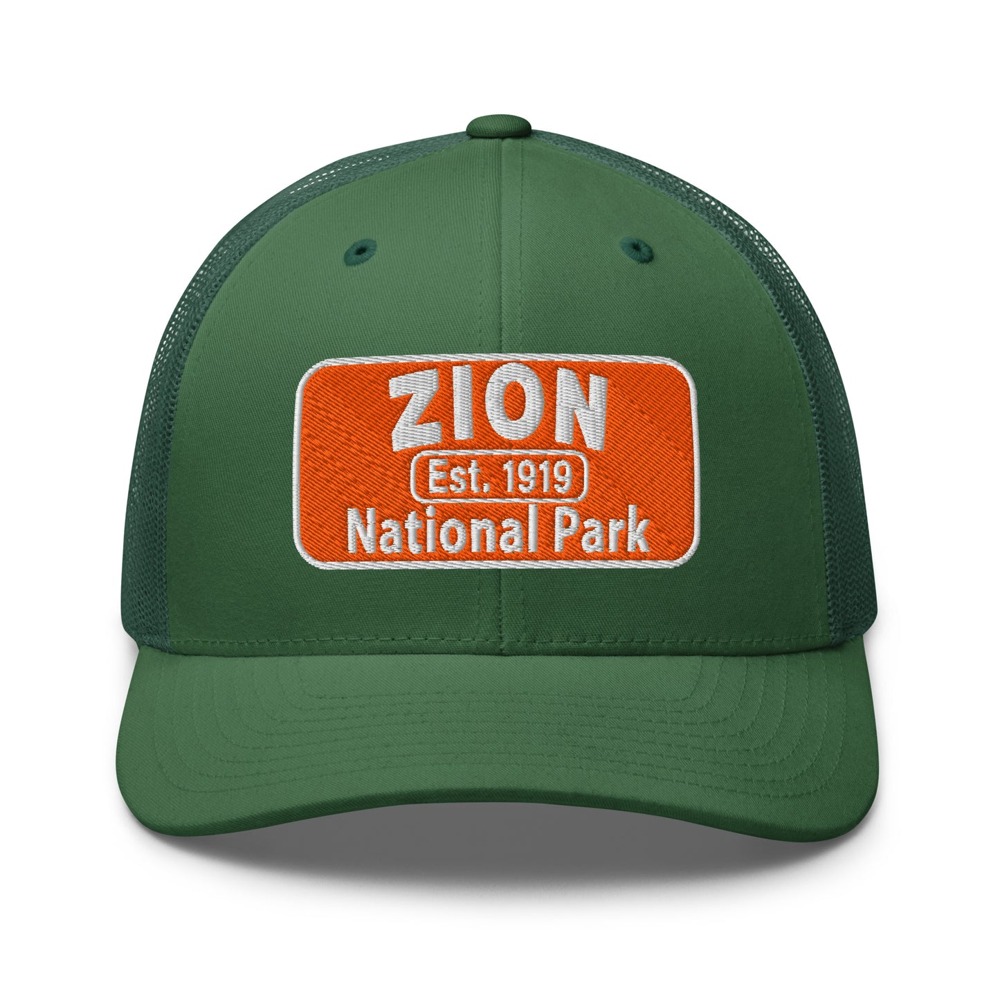 Zion National Park Hat - Yupoong 6606 Trucker Hat - Front View - Evergreen