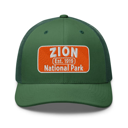 Zion National Park Hat - Yupoong 6606 Trucker Hat - Front View - Evergreen