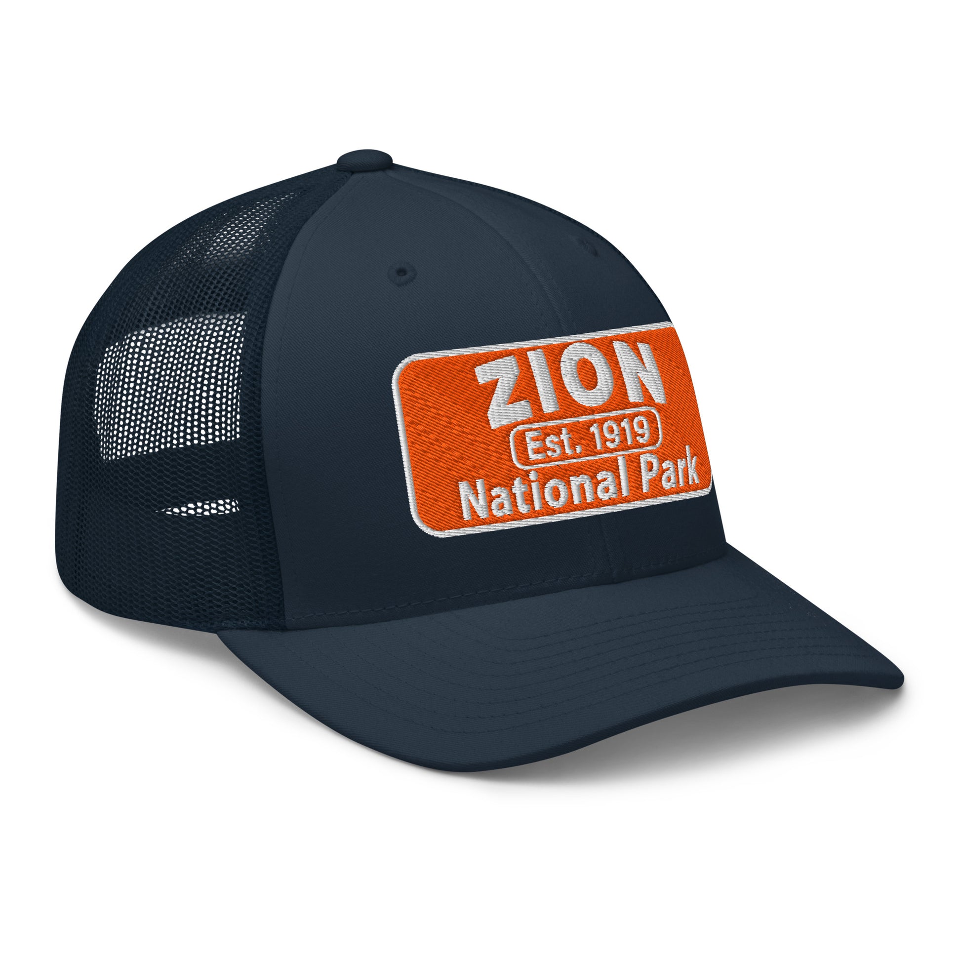 Zion National Park Hat - Yupoong 6606 Trucker Hat - Side View - Navy