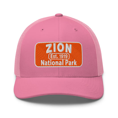 Zion National Park Hat - Yupoong 6606 Trucker Hat - Front View - Pink