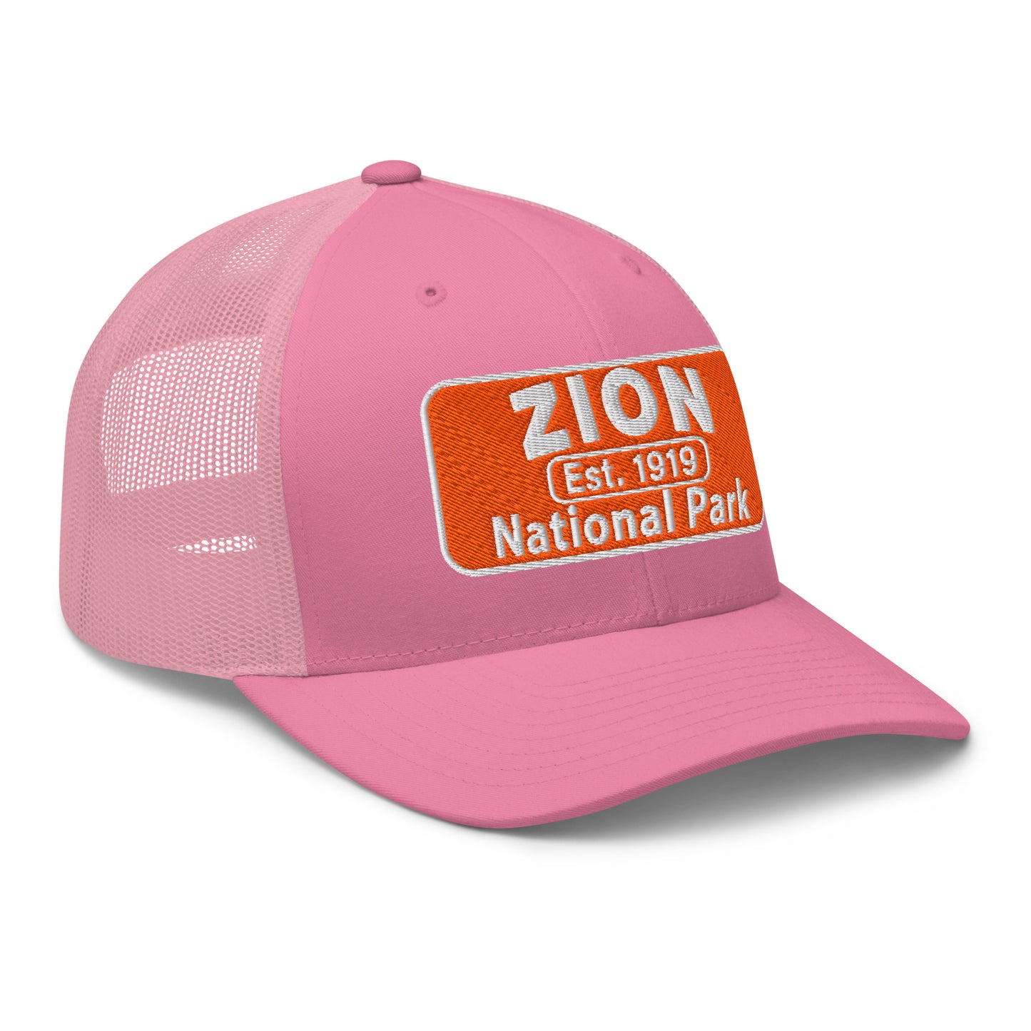 Zion National Park Hat - Yupoong 6606 Trucker Hat - Side View - Pink